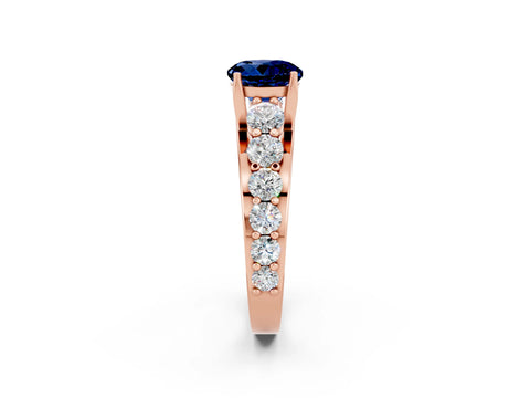Rose gold Round Cut Blue Sapphire Engagement Ring with Pavé Band and Four-Prong Setting_2