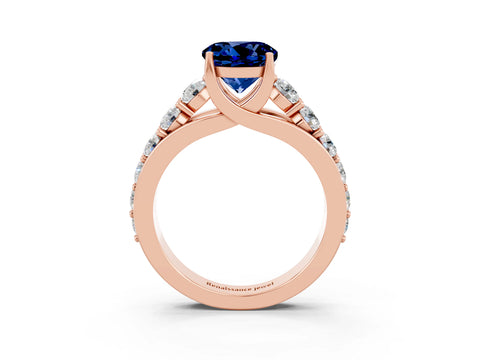 Rose gold Round Cut Blue Sapphire Engagement Ring with Pavé Band and Four-Prong Setting_3