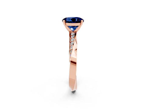 Rose gold Round Cut Blue Sapphire Engagement Ring with Side Stone Accents and Four-Prong Setting_29