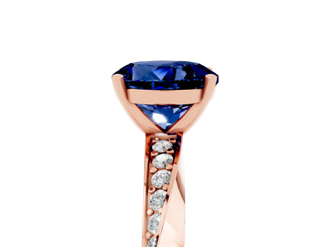 Rose gold Round Cut Blue Sapphire Engagement Ring with Side Stone Accents and Four-Prong Setting_32