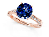 Rose gold Round Cut Blue Sapphire Engagement Ring with Side Stone Accents and Four-Prong Setting_61