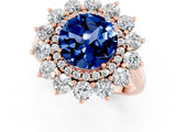 Rose gold Round Cut Blue Sapphire Floral Double Halo Engagement Ring with Prong Setting_49