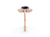 Rose gold Round Cut Blue Sapphire Floral Double Halo Engagement Ring with Prong Setting_50