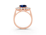 Rose gold Round Cut Blue Sapphire Floral Double Halo Engagement Ring with Prong Setting_51