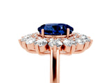 Rose gold Round Cut Blue Sapphire Floral Double Halo Engagement Ring with Prong Setting_53