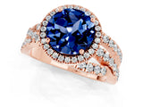 Rose gold Round Cut Blue Sapphire Halo Ring with Round Split Shank and Prong Setting_49