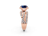 Rose gold Round Cut Blue Sapphire Halo Ring with Round Split Shank and Prong Setting_50