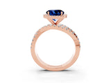 Rose gold Round Cut Blue Sapphire Halo Ring with Round Split Shank and Prong Setting_51
