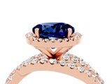 Rose gold Round Cut Blue Sapphire Halo Ring with Round Split Shank and Prong Setting_52
