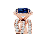 Rose gold Round Cut Blue Sapphire Halo Ring with Round Split Shank and Prong Setting_53