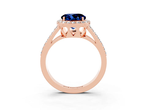 Rose gold Round Cut Blue Sapphire Halo Ring with Split Shank U-Prong Band and Four-Prong Setting_3