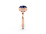 Rose gold Round Cut Blue Sapphire Halo Ring with Tapered Band and Four-Prong Setting_2