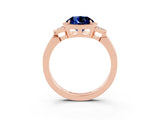 Rose gold Round Cut Blue Sapphire Halo Ring with Tapered Band and Four-Prong Setting_3