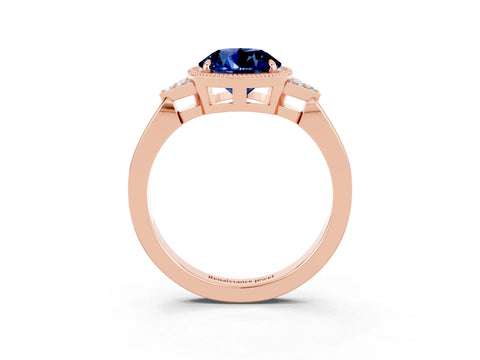 Rose gold Round Cut Blue Sapphire Halo Ring with Tapered Band and Four-Prong Setting_3