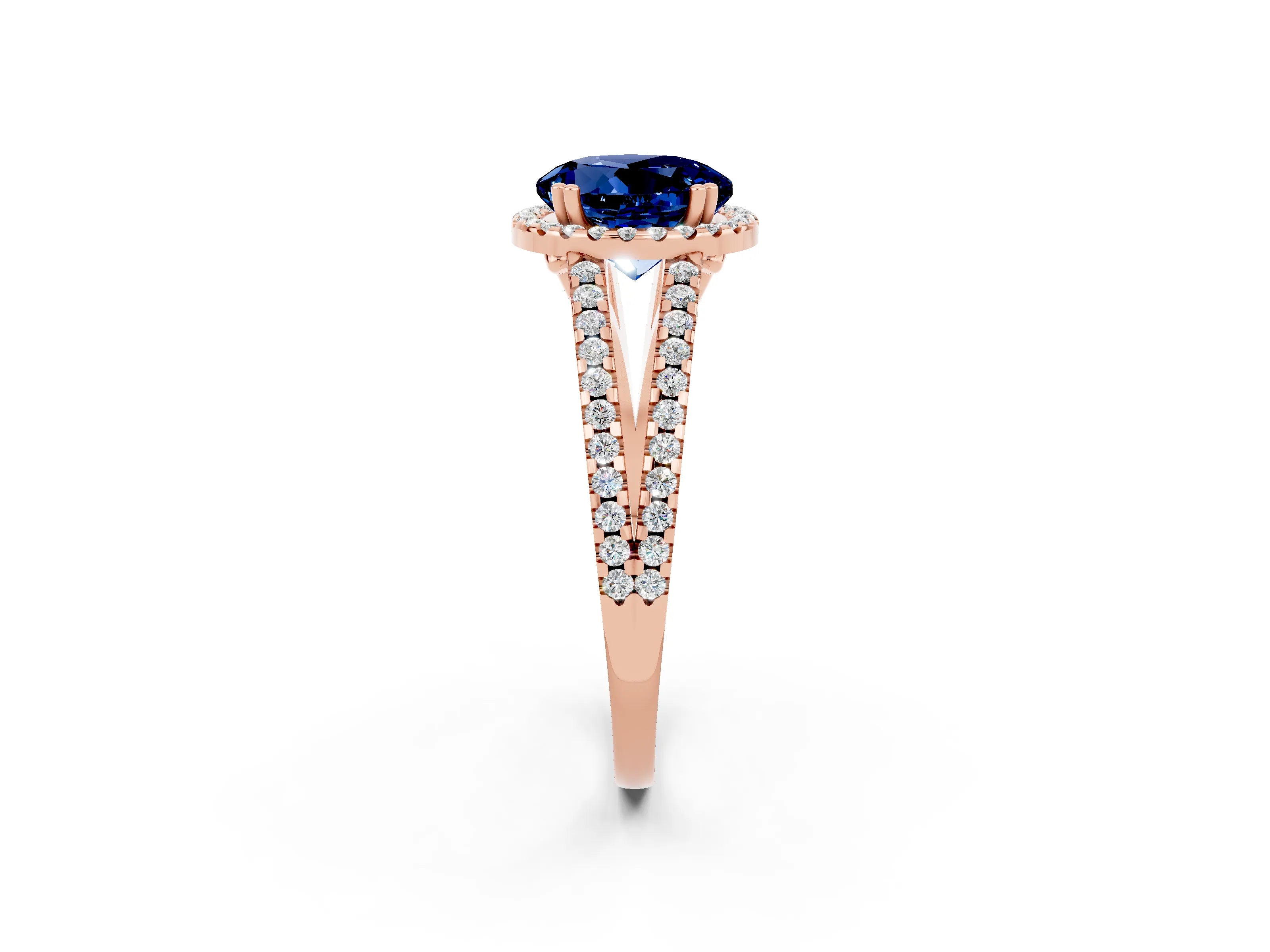 Rose gold Round Cut Blue Sapphire Halo Split Shank Engagement Ring_14