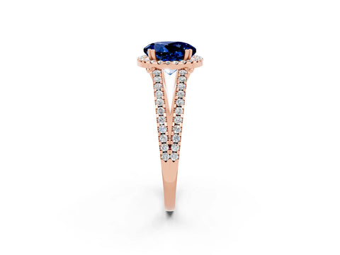 Rose gold Round Cut Blue Sapphire Halo Split Shank Engagement Ring_14