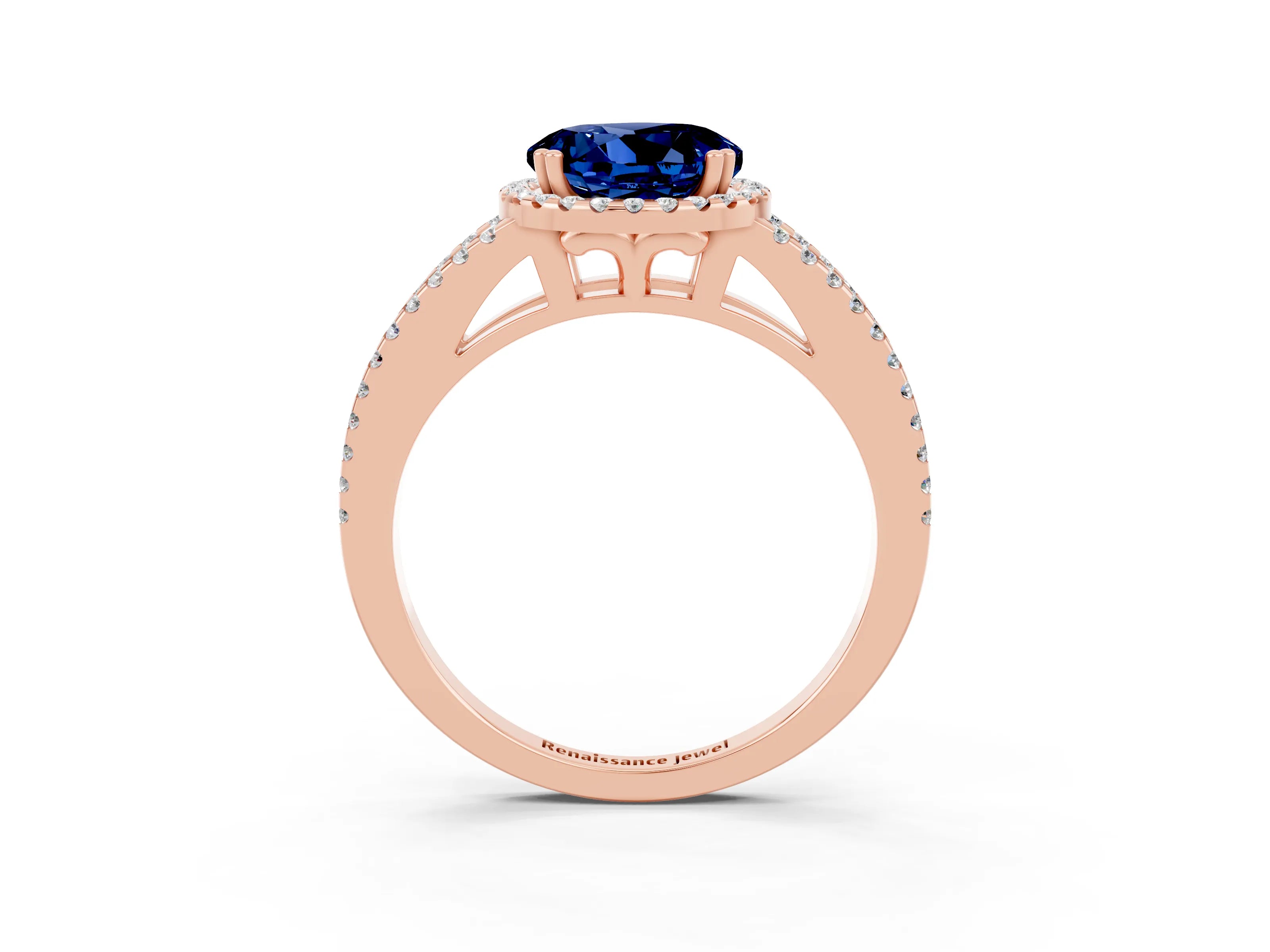 Rose gold Round Cut Blue Sapphire Halo Split Shank Engagement Ring_15