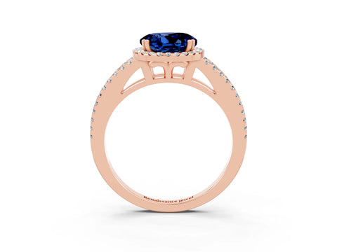 Rose gold Round Cut Blue Sapphire Halo Split Shank Engagement Ring_15