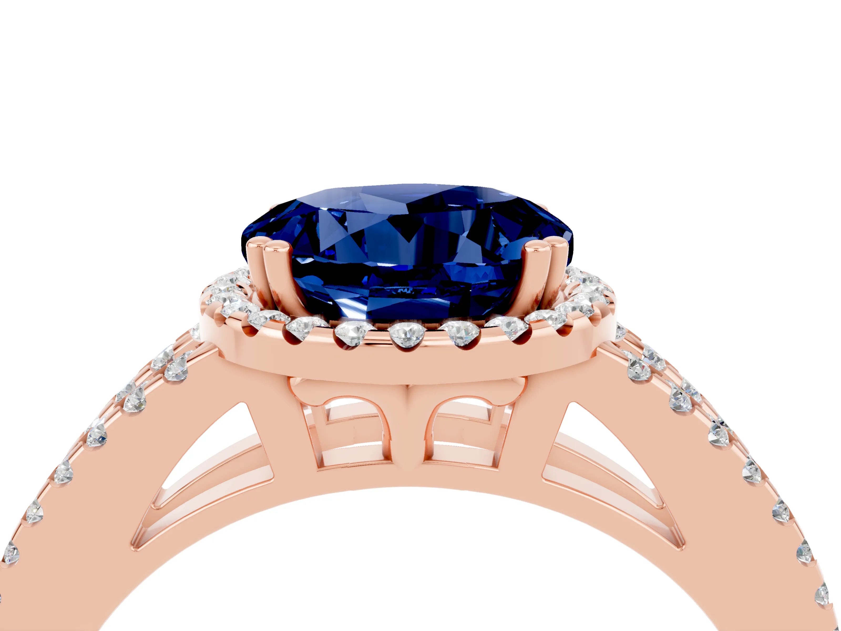 Rose gold Round Cut Blue Sapphire Halo Split Shank Engagement Ring_16