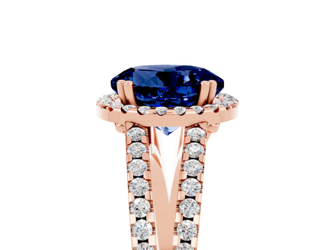 Rose gold Round Cut Blue Sapphire Halo Split Shank Engagement Ring_17