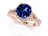 Rose gold Round Cut Blue Sapphire  Halo Twist Band Solitaire Prong Setting Ring_25
