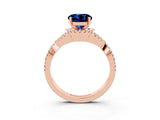 Rose gold Round Cut Blue Sapphire  Halo Twist Band Solitaire Prong Setting Ring_27