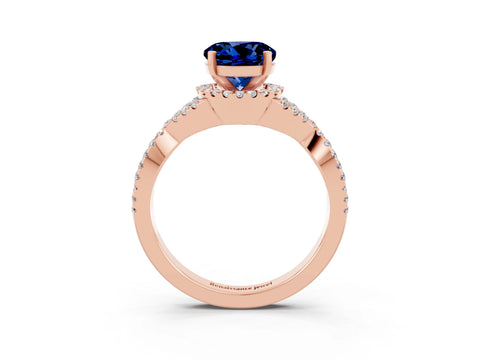 Rose gold Round Cut Blue Sapphire Halo Twist Band Solitaire Prong Setting Ring_3