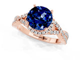 Rose gold Round Cut Blue Sapphire  Halo Twist Band Solitaire Prong Setting Ring_43