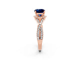 Rose gold Round Cut Blue Sapphire  Halo Twist Band Solitaire Prong Setting Ring_44
