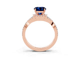 Rose gold Round Cut Blue Sapphire  Halo Twist Band Solitaire Prong Setting Ring_45