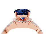 Rose gold Round Cut Blue Sapphire  Halo Twist Band Solitaire Prong Setting Ring_46