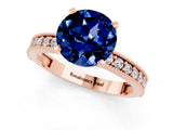 Rose gold Round Cut Blue Sapphire Milgrain Pavé Engagement Ring with Four-Prong Setting_1