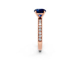Rose gold Round Cut Blue Sapphire Milgrain Pavé Engagement Ring with Four-Prong Setting_2