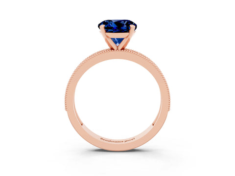 Rose gold Round Cut Blue Sapphire Milgrain Pavé Engagement Ring with Four-Prong Setting_3