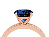 Rose gold Round Cut Blue Sapphire Milgrain Pavé Engagement Ring with Four-Prong Setting_4