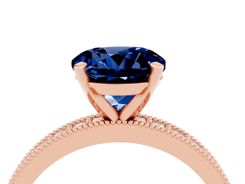 Rose gold Round Cut Blue Sapphire Milgrain Pavé Engagement Ring with Four-Prong Setting_4