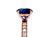 Rose gold Round Cut Blue Sapphire Milgrain Pavé Engagement Ring with Four-Prong Setting_5