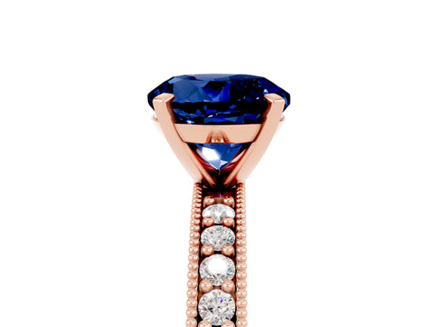 Rose gold Round Cut Blue Sapphire Milgrain Pavé Engagement Ring with Four-Prong Setting_5