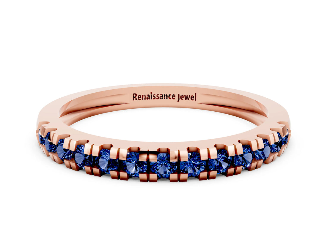 Rose gold Round Cut Blue Sapphire Pavé Set Thin Band
