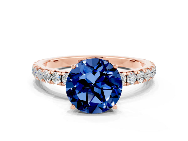Rose gold Round Cut Blue Sapphire Pavé Solitaire Engagement Ring with Four-Prong Setting