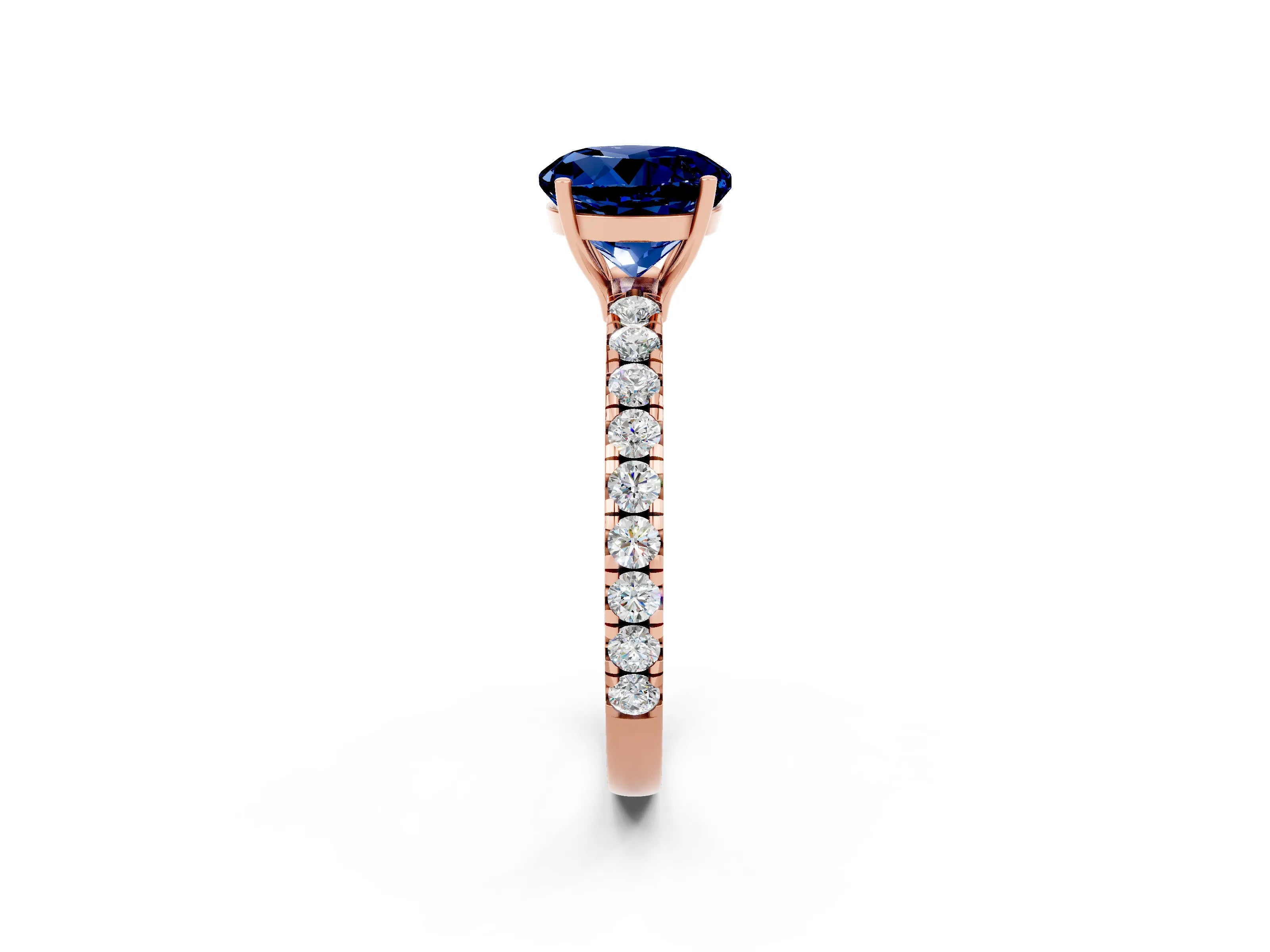 Rose gold Round Cut Blue Sapphire Pavé Solitaire Engagement Ring with Four-Prong Setting_14