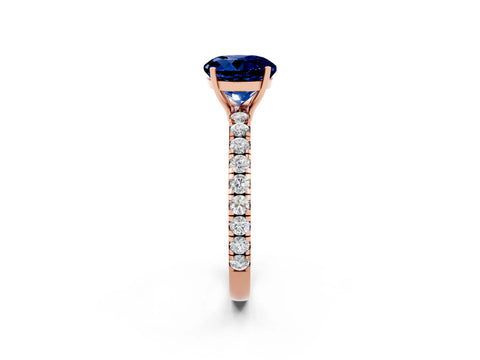 Rose gold Round Cut Blue Sapphire Pavé Solitaire Engagement Ring with Four-Prong Setting_14