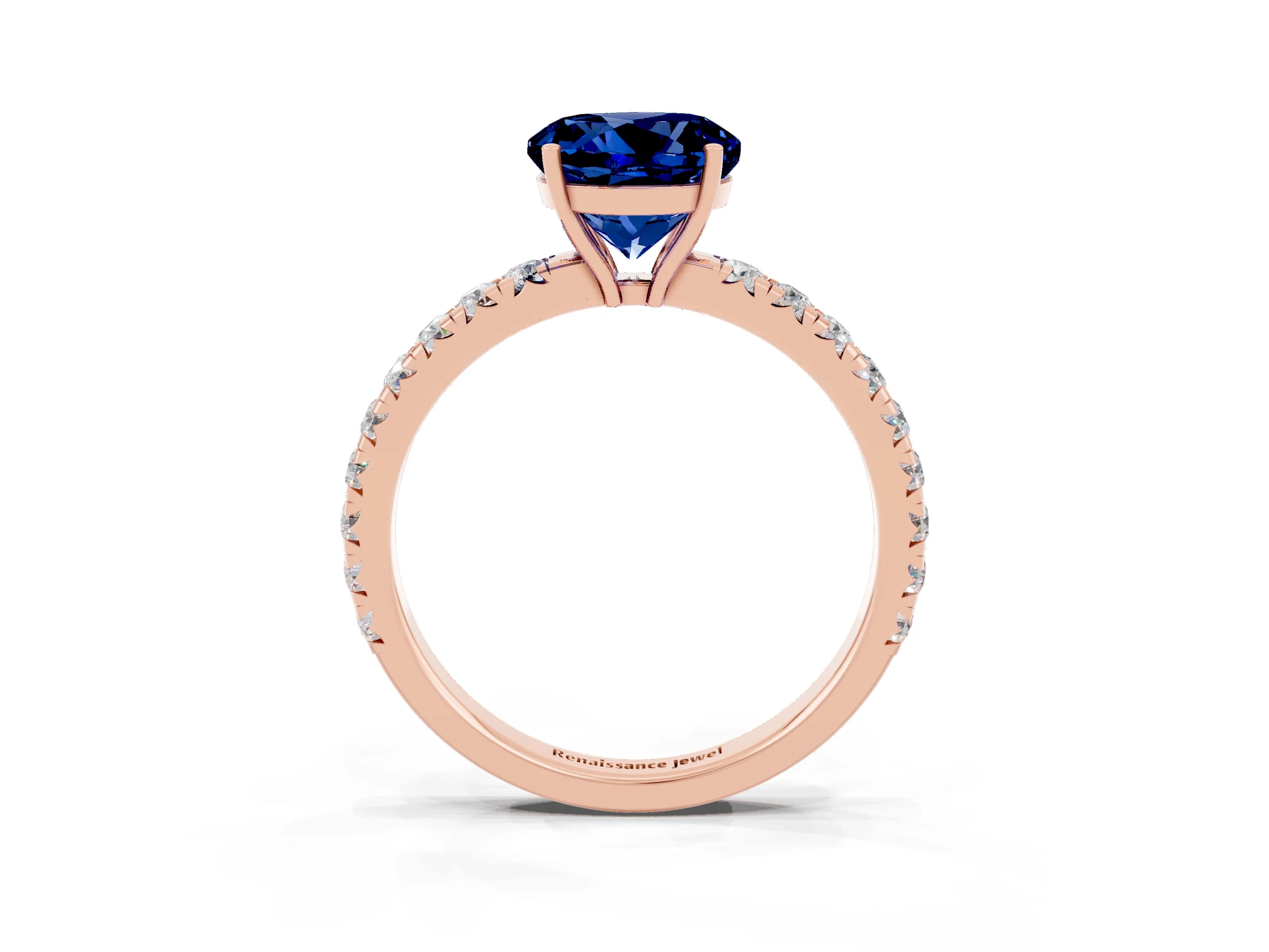 Rose gold Round Cut Blue Sapphire Pavé Solitaire Engagement Ring with Four-Prong Setting_15
