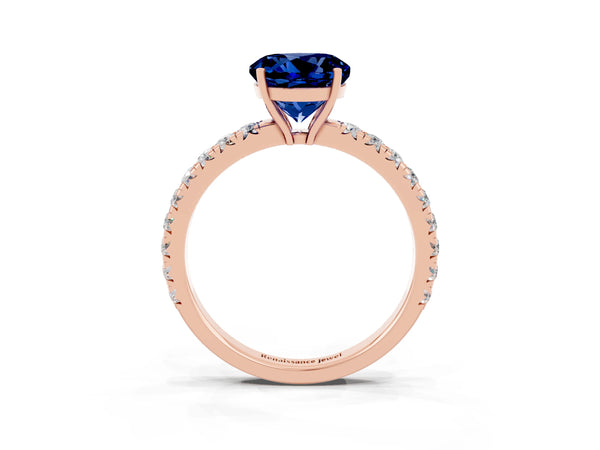 Rose gold Round Cut Blue Sapphire Pavé Solitaire Engagement Ring with Four-Prong Setting