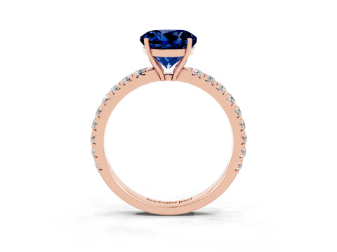 Rose gold Round Cut Blue Sapphire Pavé Solitaire Engagement Ring with Four-Prong Setting_15