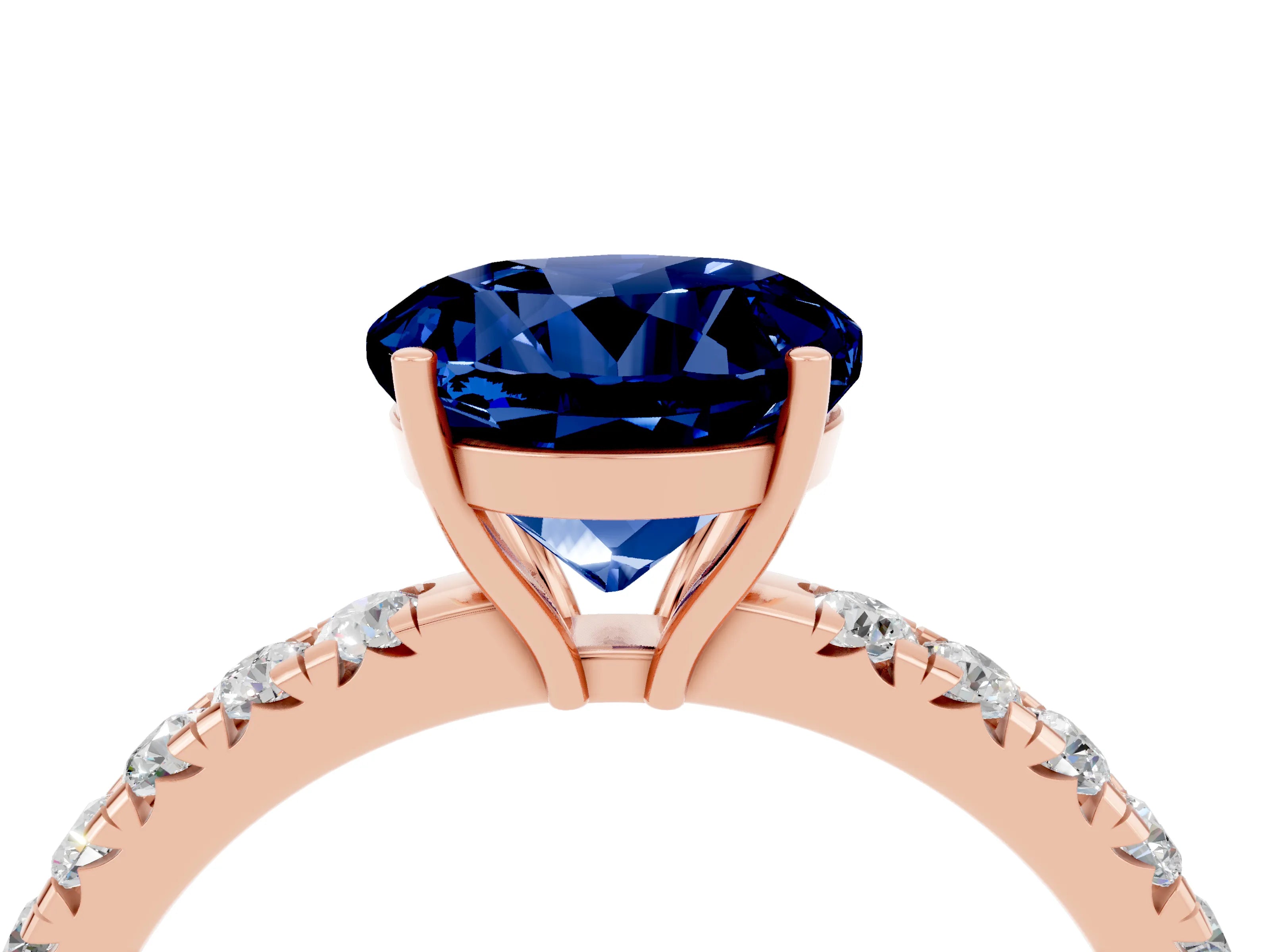 Rose gold Round Cut Blue Sapphire Pavé Solitaire Engagement Ring with Four-Prong Setting_16