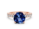 Rose gold Round Cut Blue Sapphire Pavé Solitaire Ring with Round Band and Prong Setting_24