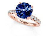 Rose gold Round Cut Blue Sapphire Pavé Solitaire Ring with Round Band and Prong Setting_25