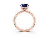 Rose gold Round Cut Blue Sapphire Pavé Solitaire Ring with Round Band and Prong Setting_27