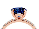 Rose gold Round Cut Blue Sapphire Pavé Solitaire Ring with Round Band and Prong Setting_28